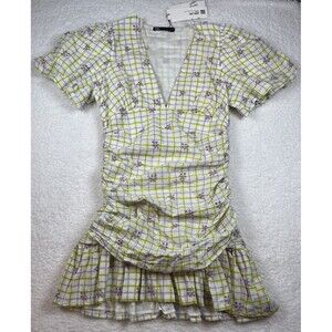 Zara Dress Womens M Green Purple Floral Plaid Puff Sleeve Mini Cottage Cowgirl